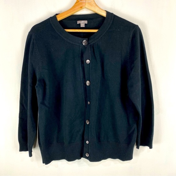 J. Jill Stretch Ribbed Artsy Full‎ Button Up Down Sweater Cardigan Black Medium - Picture 1 of 5
